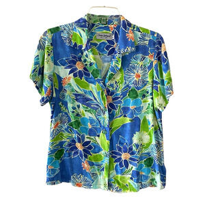 JAMS WORLD Bluebell Women's Size Small Blue/Green Button-Up Short Sleeve Top